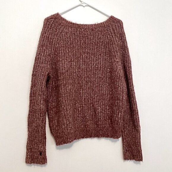 EXPRESS Purple White Marled Fuzzy Chunky Knit Thumbholes Round Neck Sweater XS - Picture 11 of 12